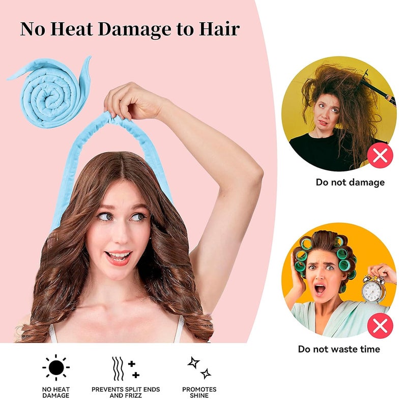 Flylipu Heatless Curling Rod Headband, Upgraded 60" Extra Long Heatless Curls Headband Soft Hair Curlers to Sleep In Hair Rollers No Heat Curls (Blue) - Image 3
